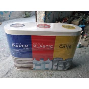 Trio Swing Dustbin With FRP Sticker Inner Bin Size 12x28 Inch 60 Ltr Each SS202 180 Ltr 47x16x32 Inch