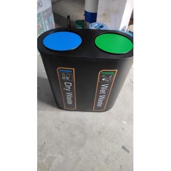 Duo Dustbin 16 Gauge Black Power Coated Smooth Finish Outer Dia H30xD14xW29 Inch Inner Dia 12x28 Inch With Handle And Sticker Weight 20 Kgs SS202 60+60 Ltrs Both