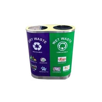 Duo Dustbin 16 Gauge Black Power Coated Smooth Finish Outer Dia H30xD14xW29 Inch Inner Dia 12x28 Inch With Handle And Sticker Weight 20 Kgs SS202 60+60 Ltrs Both