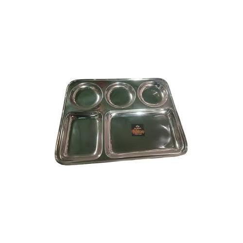Compartment Plate SS 304 5 in 1 Rectangular 450-500gm Stainless Steel L37.4xW29.2xH3 CM