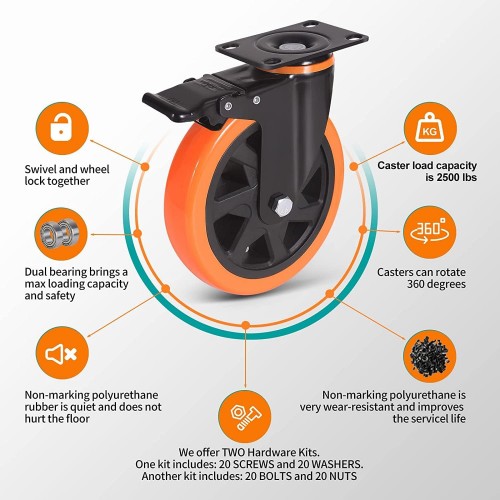 Swivel Wheel Heavy Duty PU Caster 4 Inch Weight Capacity Approx 500 Kg