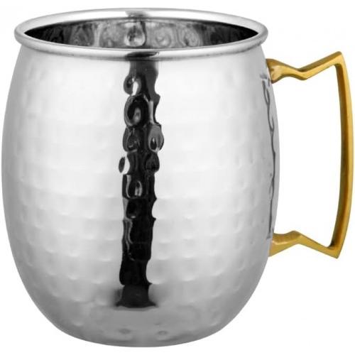 Mule Mug Hammered Pattern Copper Handle Mug Height: 3.9 inches Diameter: 3.2 inches Colour: Silver Stainless Steel 450 ml
