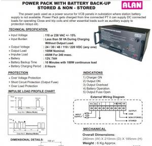 Alan APP-230-024-SNS-100W-7AH-B10 Power Pack With Battery Backup I/P: 230VAC, O/P: 24VDC, SNS- 100W, 7AH, Backup 10 Minutes
