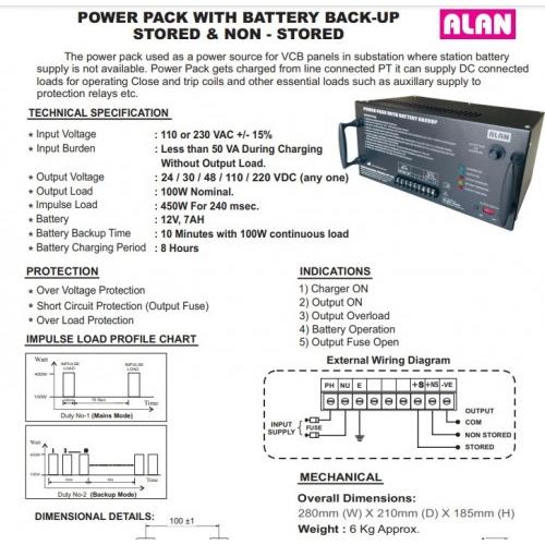 Alan APP-230-024-SNS-100W-7AH-B10 Power Pack With Battery Backup I/P: 230VAC, O/P: 24VDC, SNS- 100W, 7AH, Backup 10 Minutes