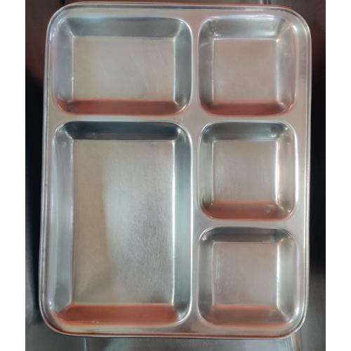 Compartment Plate SS304 5 in 1 Rectangular 500gm Stainless Steel L33xW26xH3 CM