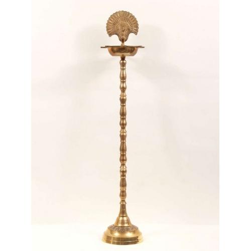 Oil Lamp Brass Peacock Top Diya Stand Colour Gold Height 4 Feet 2 Inch Weight 5 Kg