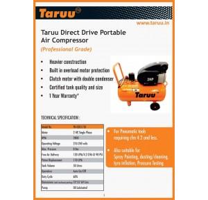 Taruu Portable Air Compressor TR-0301/50 Tank Volume 50 Ltrs, 2 HP Single Phase Motor, RPM 2800, Operating Voltage: 210-240V With 10 Mtr Hose Pipe, Tyre Inflator and Pressure Meter