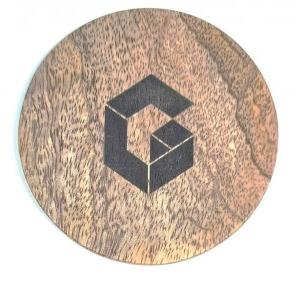 Wooden Coaster  Acacia or Mango Wood With Logo Lacquer Polish Thickness 3 MM Round 8 CM