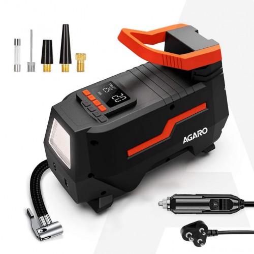 Agaro TI2157 Digital Portable Tyre Inflator Pressure Gauge 12V DC 230V AC Upto 150 PSI LED Light Digital Display