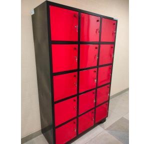 MS Heavy Duty CRCA Fabricated Power Coated 8 Compartment Staff Locker 20/22 Gauge Each Compartment Size 18x18x18 Inch Light Red & Black Color Combination With Cam Lock Type