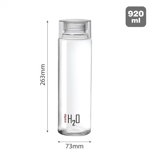 Cello Water Bottle H2O Fridge With Plastic Cap  Clear Leakproof & Durable L263 X W73 MM 920ml Glass
