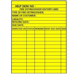 Service Fire Extinguisher Card 0.5mm Thickness Size: 6x4 Inch Special Grade with PVC Sheet  with Vinyl Tag Protector Printing Color is Black