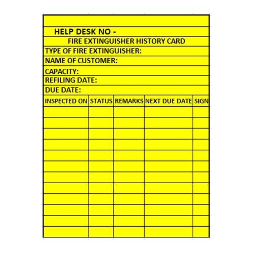 Service Fire Extinguisher Card 0.5mm Thickness Size: 6x4 Inch Special Grade with PVC Sheet  with Vinyl Tag Protector Printing Color is Black
