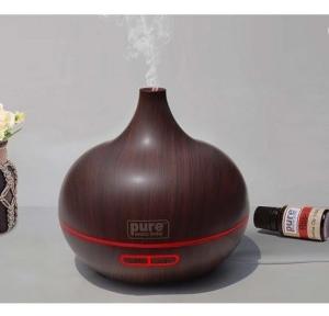 Aroma Diffuser Big Port Wood Grain Vase Style Ultrasonic Cool Mist Humidifier With LED Lights