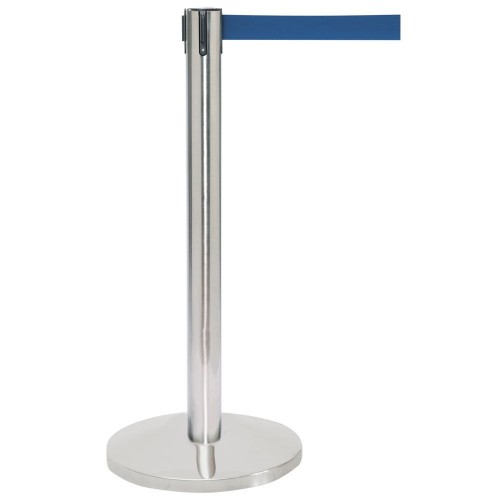 Dolphy Queue Manager DQMG0001 Silver Color SS Matt Finish With Belt Height 1130 MM Base 350 MM Weight 9.5 Kg Belt Color Blue Belt Length 2 Mtr
