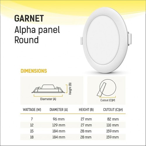 Wipro Led Alpha Panel Light DJ41265 Garnet Round 15W Cool White 184 MM 6500K