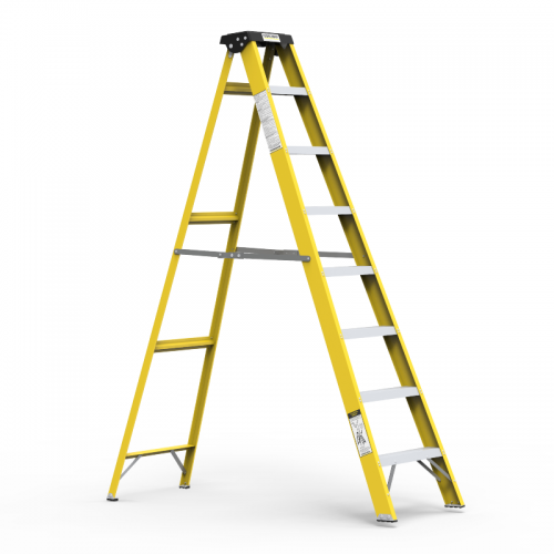 Youngman Ladder FRP Yellow Foldable Capacity 150 Kg A Type Single Side 9 Feet 8 Step