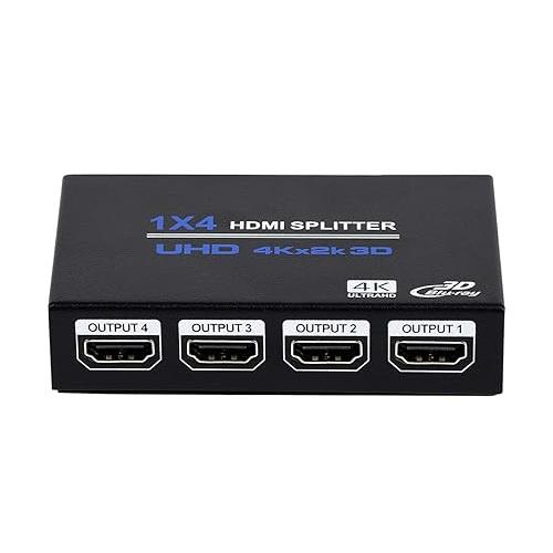 Enbuer HDMI Splitter 1x4 1 in 4 Out HDMI Splitter Audio Video Distributor Box Support 3D & 4K x 2K Compatible