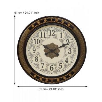 Chronikle Wall Clock Round Brown Brass Work Wooden Case Analog Size 60 x 4.5 x 60 CM Weight: 5110 Gram