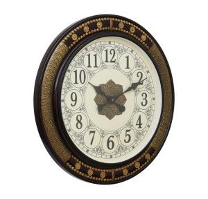 Chronikle Wall Clock Round Brown Brass Work Wooden Case Analog Size 60 x 4.5 x 60 CM Weight: 5110 Gram