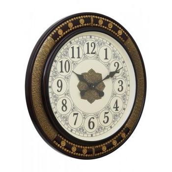 Chronikle Wall Clock Round Brown Brass Work Wooden Case Analog Size 60 x 4.5 x 60 CM Weight: 5110 Gram