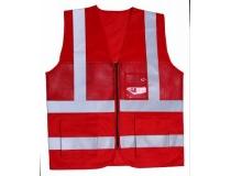 Safety Jacket Polyester Hi-Visibility 220 GSM With 2 Inch Reflective Strip Color Red