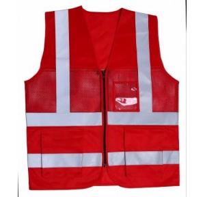 Safety Jacket Polyester Hi-Visibility 220 GSM With 2 Inch Reflective Strip Color Red
