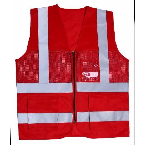 Safety Jacket Polyester Hi-Visibility 220 GSM With 2 Inch Reflective Strip Color Red