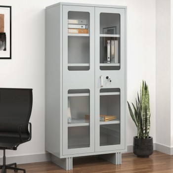 Nilkamal Office Almirah Magna KD Glass Door Grey Dimensions H197xW90xD51 CM Weight 62 Kg