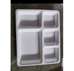 Compartment Plate Microwave Safe Acrylic 5 in 1 Thickness 5 MM Plastic  30x22 CM White