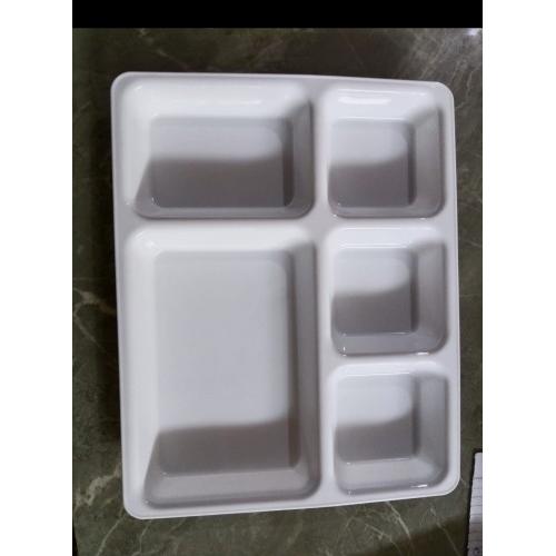 Compartment Plate Microwave Safe Acrylic 5 in 1 Thickness 5 MM Plastic  30x22 CM White
