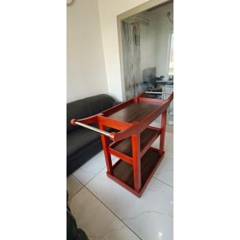 Wood Trolley Sagwan Sturdy 3-Tier With Polish Stainless Steel Handle H3xW1.5xL2.5 Feet
