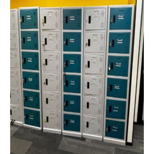 Staff Locker MS Heavy Duty CRCA Fabricated Power Coated 6 Compartment  20/22 Gauge Each Compartment Size H12xW15xD18 Inch Light Blue Combination With Pad Lock Type Weight Approx 60 Kg