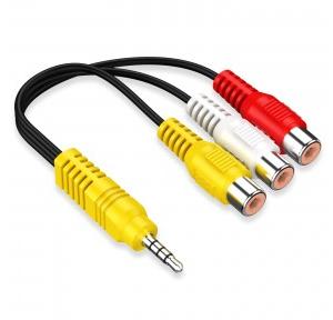 AV Component Adapter Cable 3.5MM to 3 RCA 23CM/9in (Red, Yellow, White, Black)