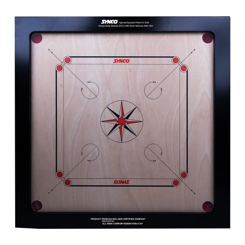 Synco Carrom Board International 36 Inch Frame Width 3x3 Inch Height 1.25 Inch Ply Thickness 4 MM Playing Area 29 Inches With Coins and Striker