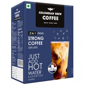 Colombian Brew Instant Coffee Powder Premix 2 in 1 Unsweetened Medium Roast 200 Gram Pack of 10