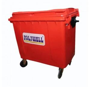 PolyWell Dustbin PW1100 Four Wheeled Color Red Plastic 1100 Ltr L136 X W106 X H137 CM