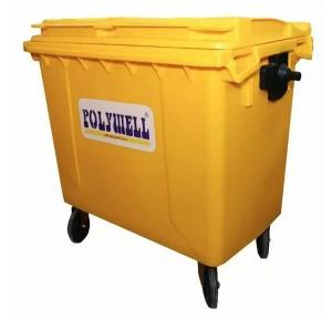 PolyWell Dustbin PW1100 Four Wheeled Color Yellow Plastic 1100 Ltr  L136 X W106 X H137 CM