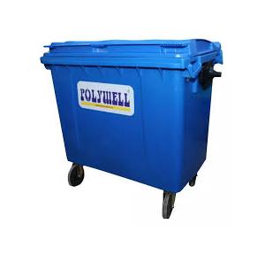 PolyWell Dustbin PW1100 Four Wheeled Color Blue Plastic 1100 Ltr L136 X W106 X H137 CM