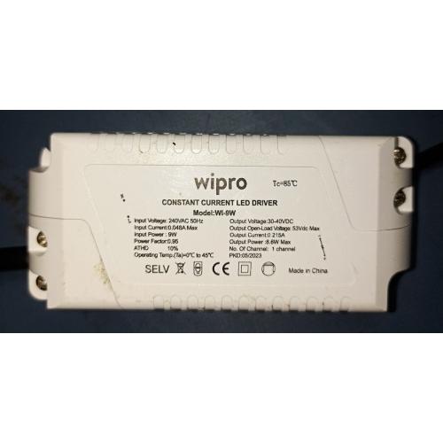 Wipro LED Driver Constant Current Un:240V 50Hz PIn:9W In:0.048A Pout:8.6W(max) Iout:0.215A Uout:30-40V DC Model WI-9W