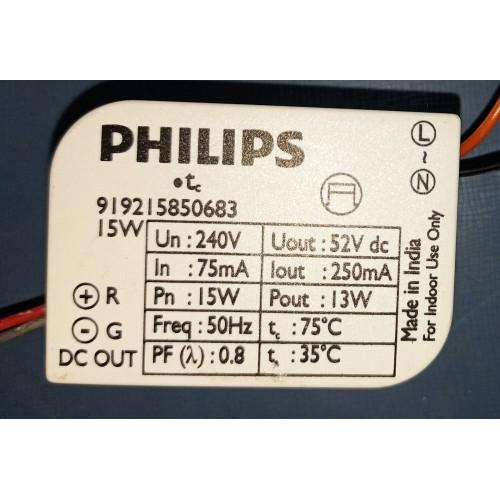 Philips LED Driver 9I92I5850683 Un:240V 50Hz, Pn:15W, In:75mA, Pout:13W, Iout:250mA, Uout:52V DC