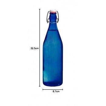 Water Bottle Swing Top Lid With Stopper Color Blue With Brand Logo 1000ml Glass