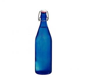 Water Bottle Swing Top Lid With Stopper Color Blue With Brand Logo 1000ml Glass
