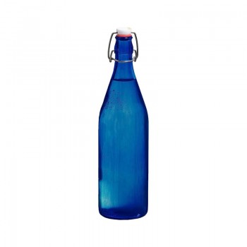 Water Bottle Swing Top Lid With Stopper Color Blue With Brand Logo 1000ml Glass