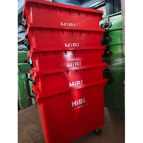 Hibi Dustbin Four Wheeled Trolley Color Red HDPE 1100 Ltr L137 X W104 X H129.54 CM
