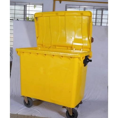 Hibi Dustbin Four Wheeled Trolley Color Yellow HDPE 1100 Ltr L137 X W104 X H129.54 CM