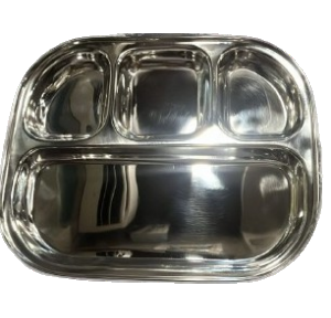 Compartment Plate SS304 4 in 1 Oval Shape 420gm Stainless Steel 305x250mm