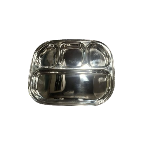 Compartment Plate SS304 4 in 1 Oval Shape 420gm Stainless Steel 305x250mm