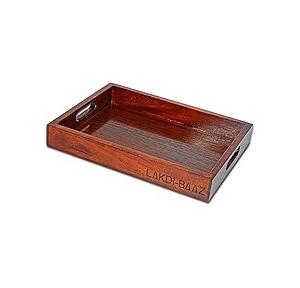 Tray Rectangular With Melamine Polish Rosewood Color Teak  Wood 15x8 Inch