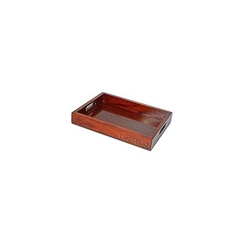 Tray Rectangular With Melamine Polish Rosewood Color Teak  Wood 15x8 Inch